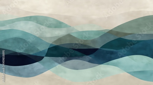 Wallpaper Mural A serene abstract design featuring flowing waves in varying shades of blue and green, evoking a sense of calm and tranquility. Torontodigital.ca