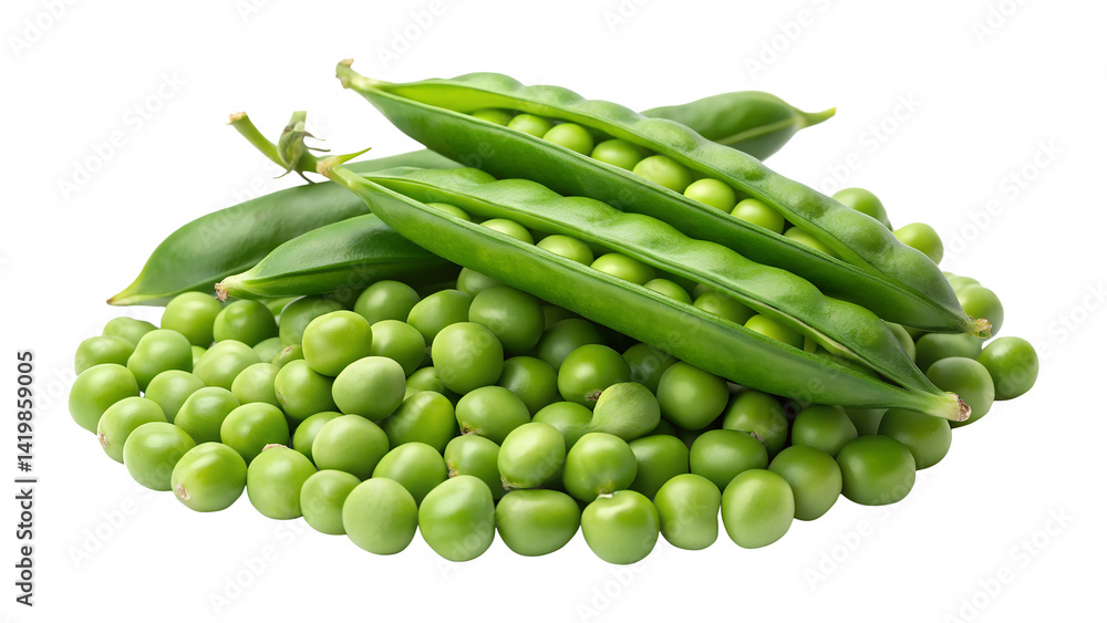 Fresh green peas in pods and pile of loose peas isolated on transparent background png