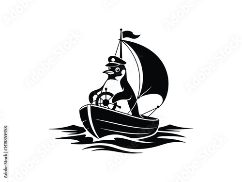 Adventurous Penguin Silhouette Vector.