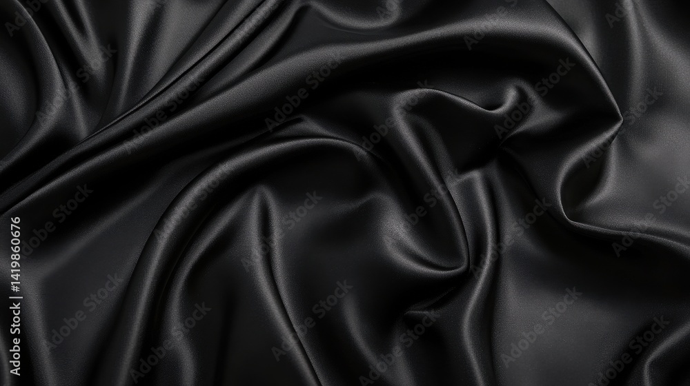 Draped black satin fabric texture. Draped black satin fabric texture.