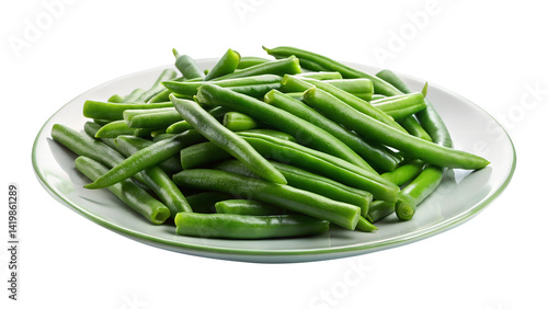 Close up of fresh green beans on a plate isolated on transparent background png