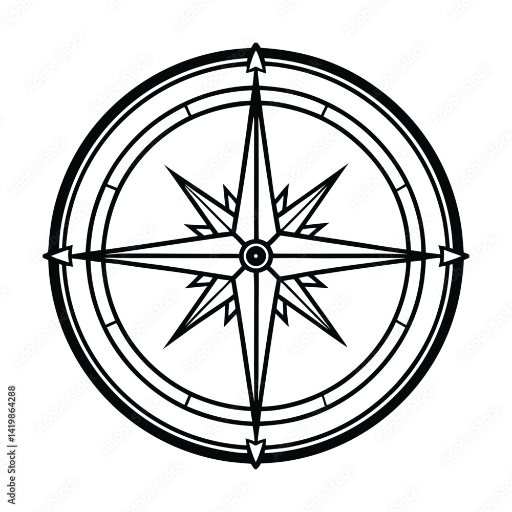 Simple Black And White Compass Rose Design Nautical Navigation Symbol Vector Simple Black And White Compass Rose Design Nautical Navigation Symbol Vector