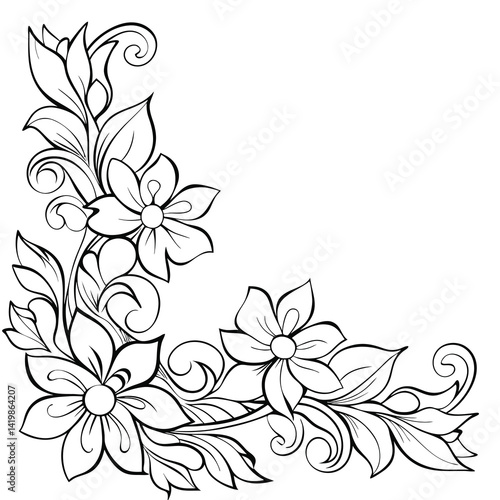 Corner Floral Flourish Design Outline