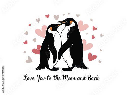 Love You to the Moon Penguin Vector