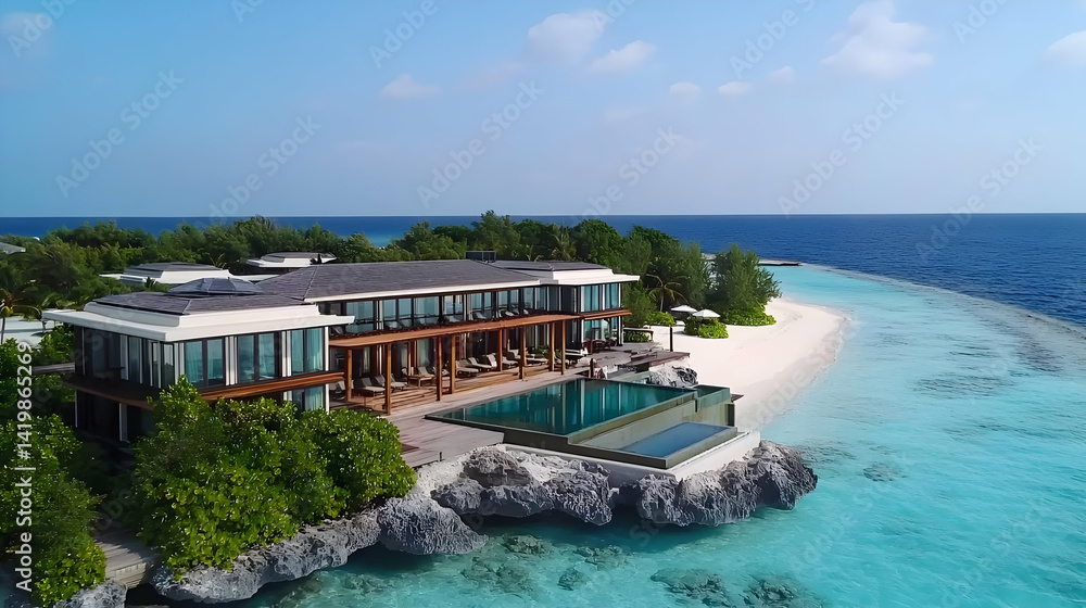 Obraz premium Luxury Resort Overlooking Turquoise Water in Maldives
