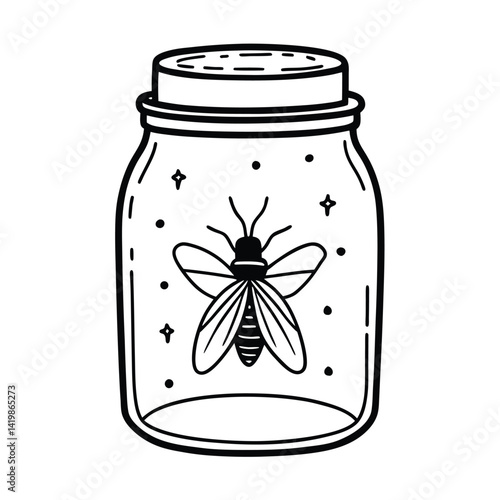 Firefly In A Jar Simple Black And White Doodle Illustration Graphic Design