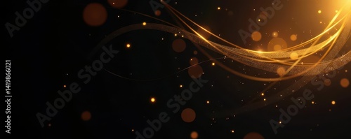 Intersecting gold lines, black backdrop, light flares , contrast, elegant