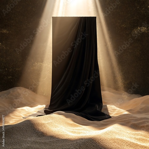 Black curtain with spotlight in sacred atmosphere