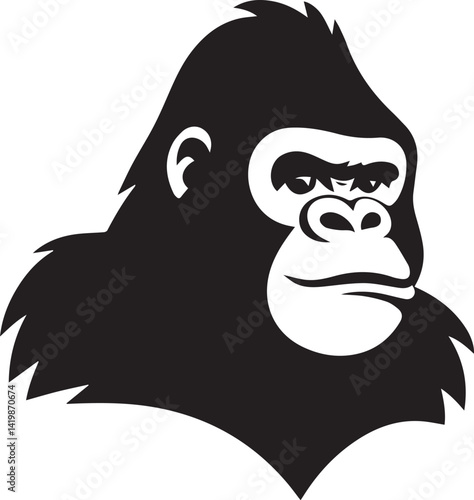 Canvas Print Gorilla head portrait Logo, Wild Animals silhouette, Animal, Black and white vec