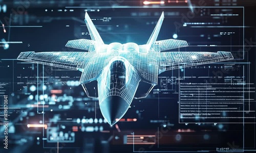 Futuristic Stealth Fighter Jet Digital Design Hologram