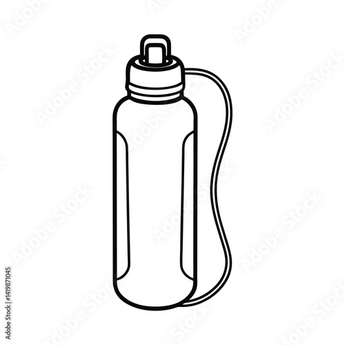 Black And White Outline Illustration Of A Sports Water Bottle Isolated On White