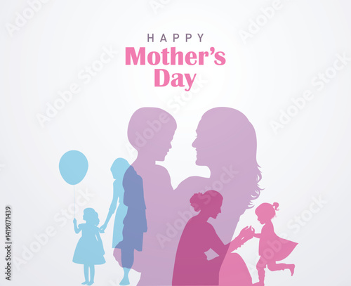 Happy mother's day concept vector illustration. Mother holding a children in her hands.