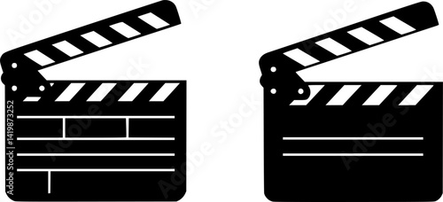 Clapper board icon set. Open and closed movie clapper. Vector EPS