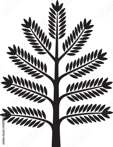 Botanical tree sketches in black and white line art featuring a variety of species including pine and deciduous trees with leafy branches and minimal plant forms