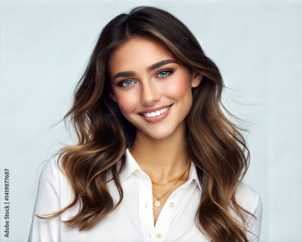 Modern Beauty Portrait: Young Brunette Woman with Hazel Eyes and Natural Makeup Modern Beauty Portrait: Young Brunette Woman with Hazel Eyes and Natural Makeup