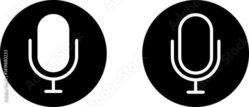  microphone icons set . Voice record buttons. mic symbol. Retro vocal speaker buttons. Classical micro with volume open
