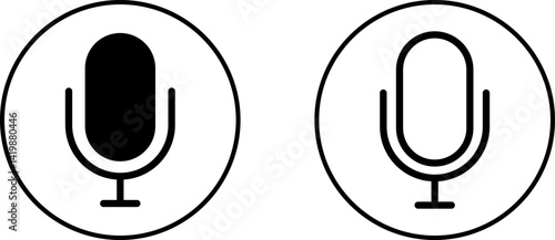  microphone icons set . Voice record buttons. mic symbol. Retro vocal speaker buttons. Classical micro with volume open
