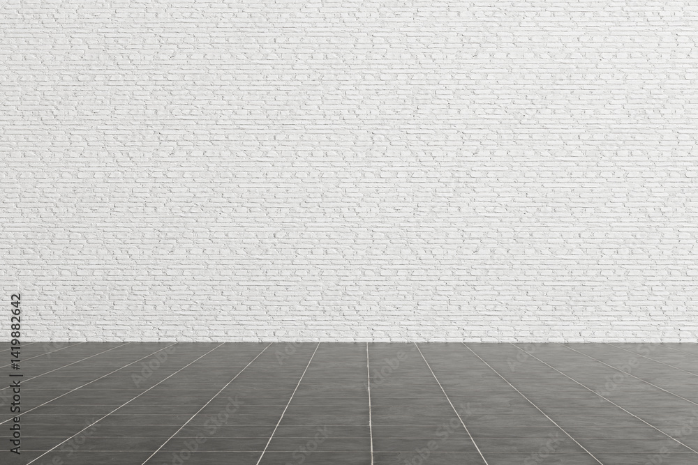 Fototapeta premium Room perspective,white brick wall and ceramic tile ground.