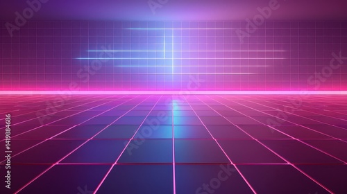 Wallpaper Mural A futuristic grid pattern with neon lights creating a retro synthwave aesthetic environment design Torontodigital.ca