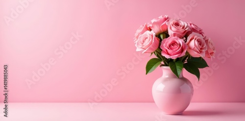 Wallpaper Mural Delicate pink roses in a matching vase, soft pink backdrop , delicate, summer, feminine Torontodigital.ca