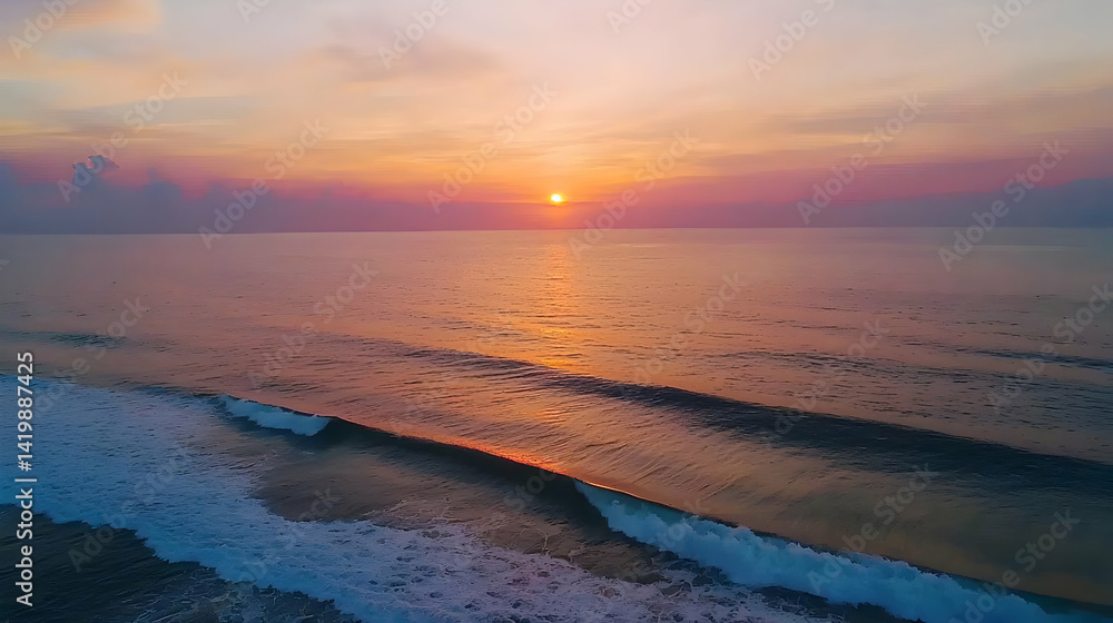 Obraz premium Majestic Sunset Over Calm Ocean Beach