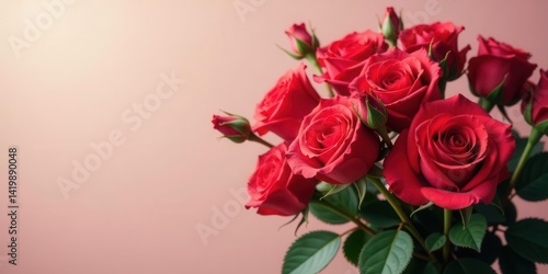 Wallpaper Mural A vibrant bouquet of crimson roses, a symbol of passionate love and heartfelt affection, elegantly arranged against a soft, blushing background. Torontodigital.ca