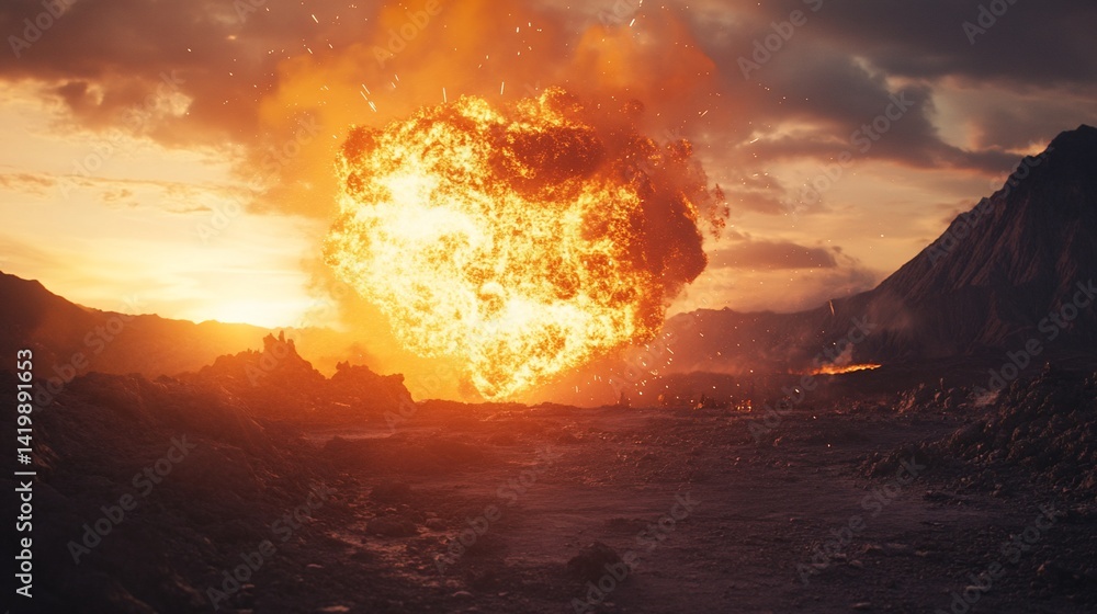 Fiery Sunset Volcano Eruption: A Dramatic Volcanic Landscape