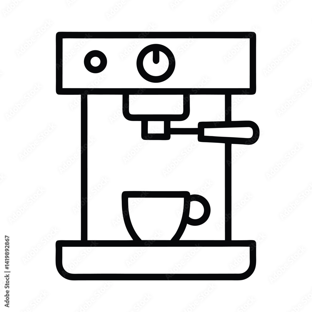 Coffee Machine Outline Icon with Cup on Transparent Background, Simple Style Coffee Machine Outline Icon with Cup on Transparent Background, Simple Style