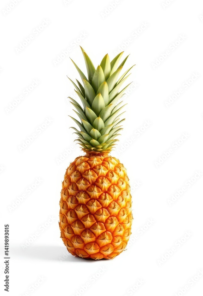 A single, gleaming golden pineapple, isolated on a pure white background, tropical fruit, food A single, gleaming golden pineapple, isolated on a pure white background, tropical fruit, food