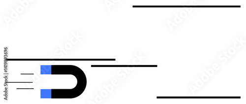 Magnet pulling linear elements, representing attraction, force, and dynamics. Ideal for physics, energy, magnetism, science, innovation minimalism simple landing page