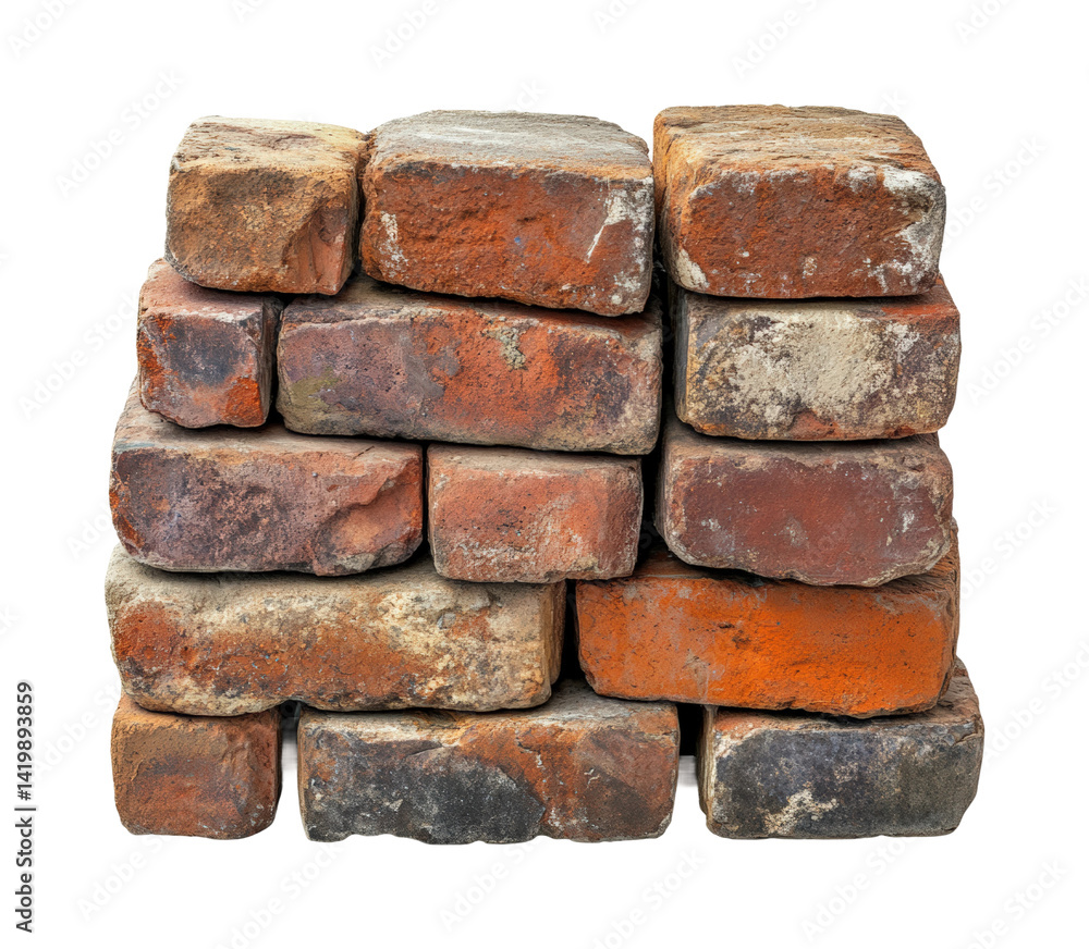 Stacked red bricks construction site urban environment isolated on transparent background Stacked red bricks construction site urban environment isolated on transparent background