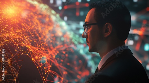 Obraz na płótnie Global Network Connectivity: A Businessman's Vision w salonie