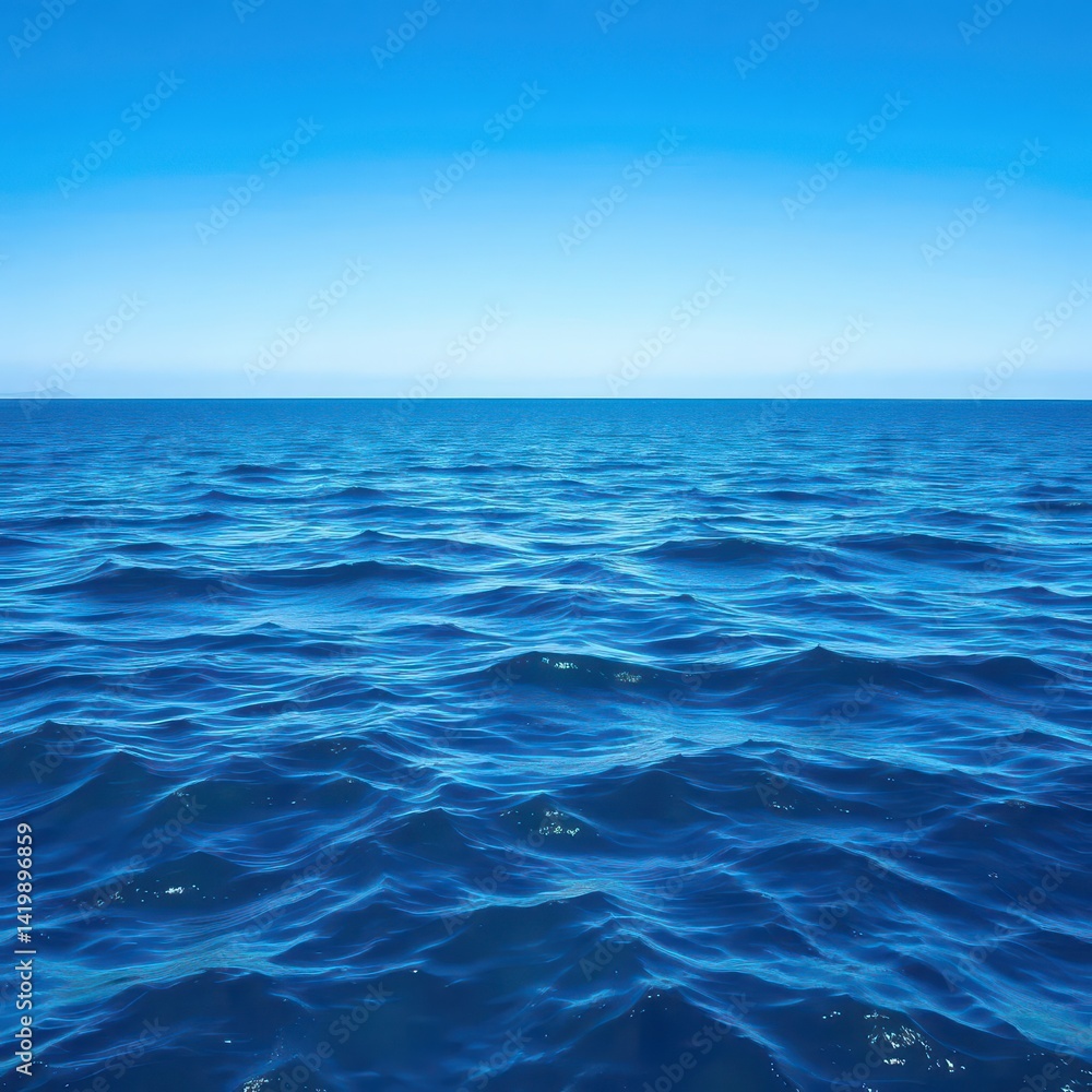 Obraz premium Serene blue ocean panorama, gentle waves, tranquil sky, travel, nature