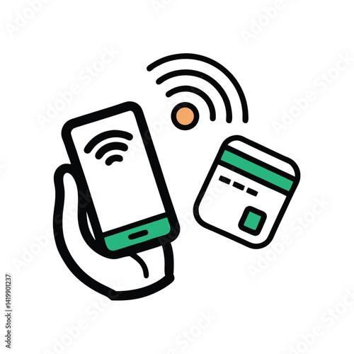 tap to pay symbol with hand and phone doodle vector