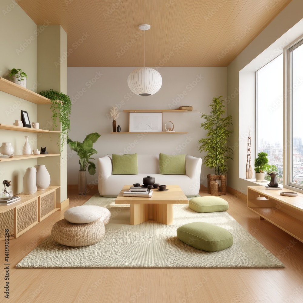 Fototapeta premium Modern Living Room Design with Green Plants and Natural Light