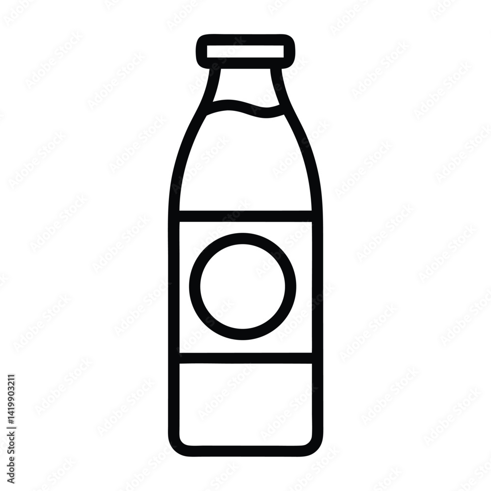 Milk Bottle Icon with Circle Label Outline Style on Transparent Background Milk Bottle Icon with Circle Label Outline Style on Transparent Background
