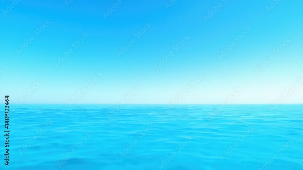Obraz premium A vast expanse of endless blue ocean meeting the horizon under a clear sky. The water is a vibrant shade of blue, reflecting the clear sky above