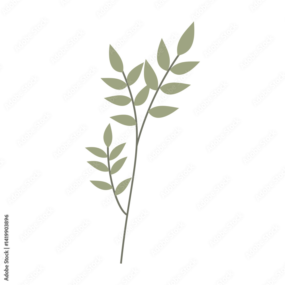 Minimal flat illustrations of leaves and simple flowers on white background Minimal flat illustrations of leaves and simple flowers on white background