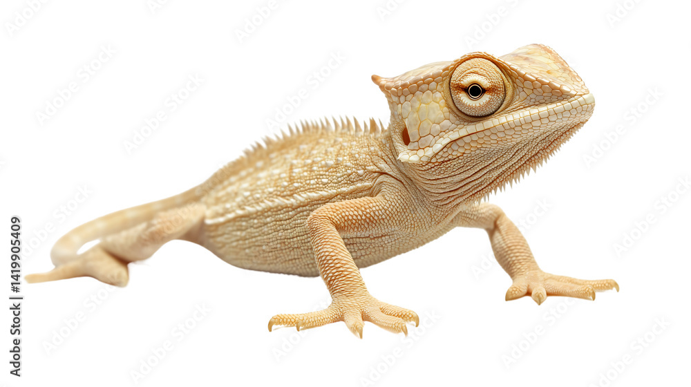 Obraz premium Vibrant Chameleon Looking Isolated on White Background for Design Projects