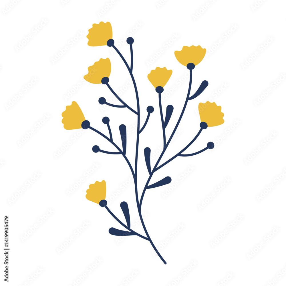 Set of flat botanical elements with colorful flowers, berries, and leaves Set of flat botanical elements with colorful flowers, berries, and leaves