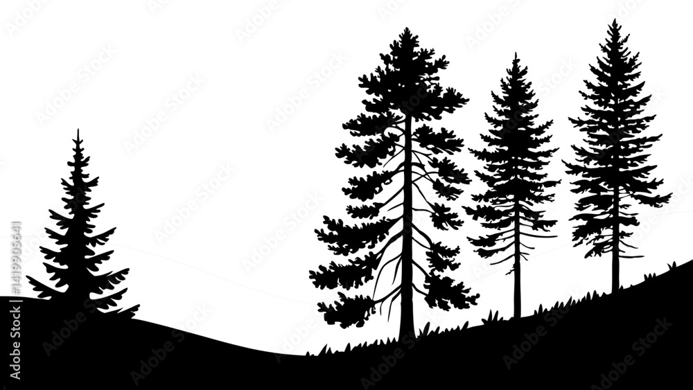 Obraz premium Fir trees silhouette line art illustration