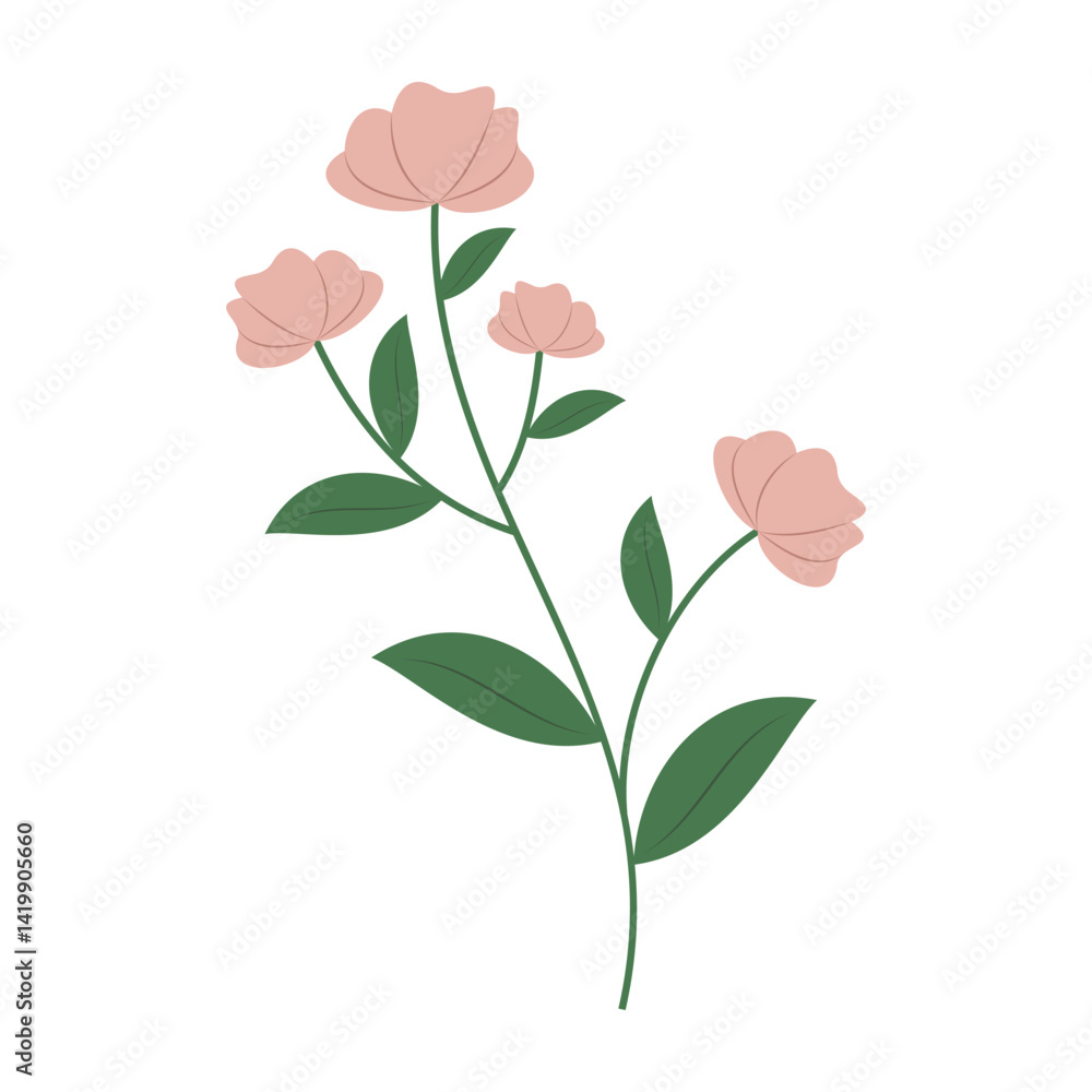 Set of flat botanical elements with colorful flowers, berries, and leaves Set of flat botanical elements with colorful flowers, berries, and leaves