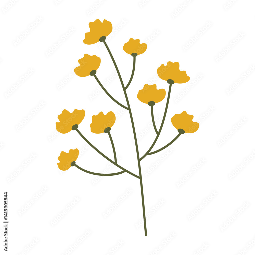 Set of flat botanical elements with colorful flowers, berries, and leaves Set of flat botanical elements with colorful flowers, berries, and leaves