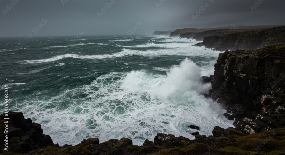Stormy Ocean Waves Hitting Cliffs - Photo Stormy Ocean Waves Hitting Cliffs - Photo