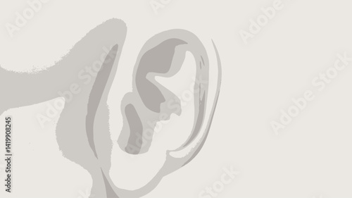 This high-key close-up of the human ear reveals its smooth, almost sculptural texture. The image is dominated by white, with subtle variations in tones highlighting the intricate folds and contours.