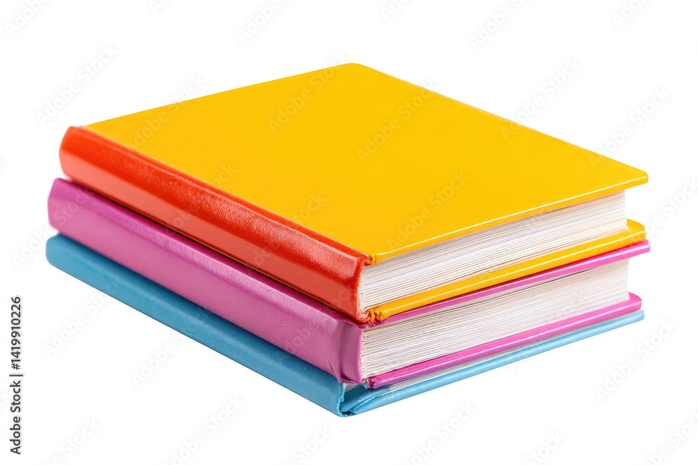 Stack of colorful books resting on a white background. Stack of colorful books resting on a white background.
