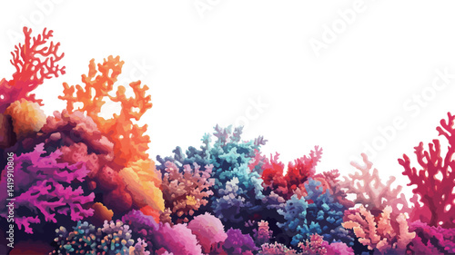 This digital rendering shows the rich variety of coral forms in brilliant colors, from deep pinks and oranges to vivid blues and purples.
