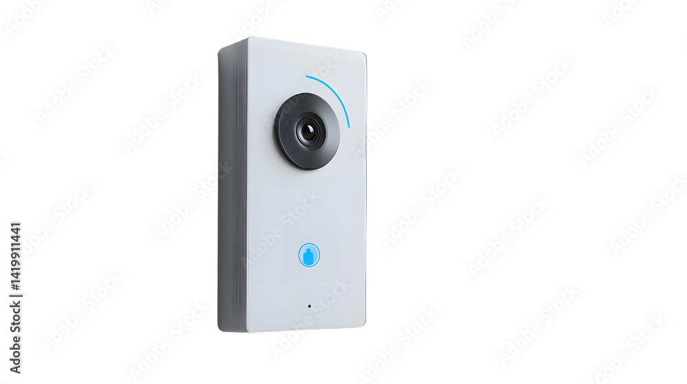 Modern doorbell camera with notification on white background Modern doorbell camera with notification on white background