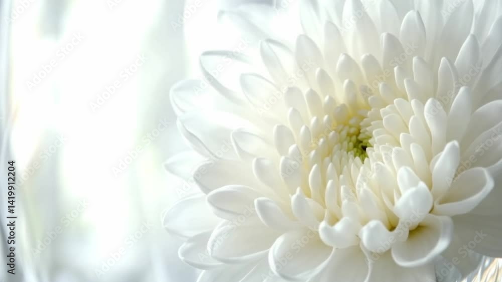 Elegant White Chrysanthemum Flower with Soft Focus on Petals and Green Center in Natural Light Background Elegant White Chrysanthemum Flower with Soft Focus on Petals and Green Center in Natural Light Background