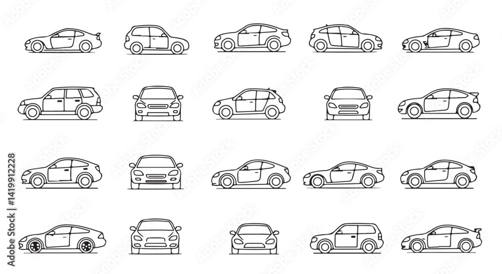 Car icon set in linear style. Transport symbol. Vector illustration.
Car icon set in linear style. Transport symbol. Vector illustration.